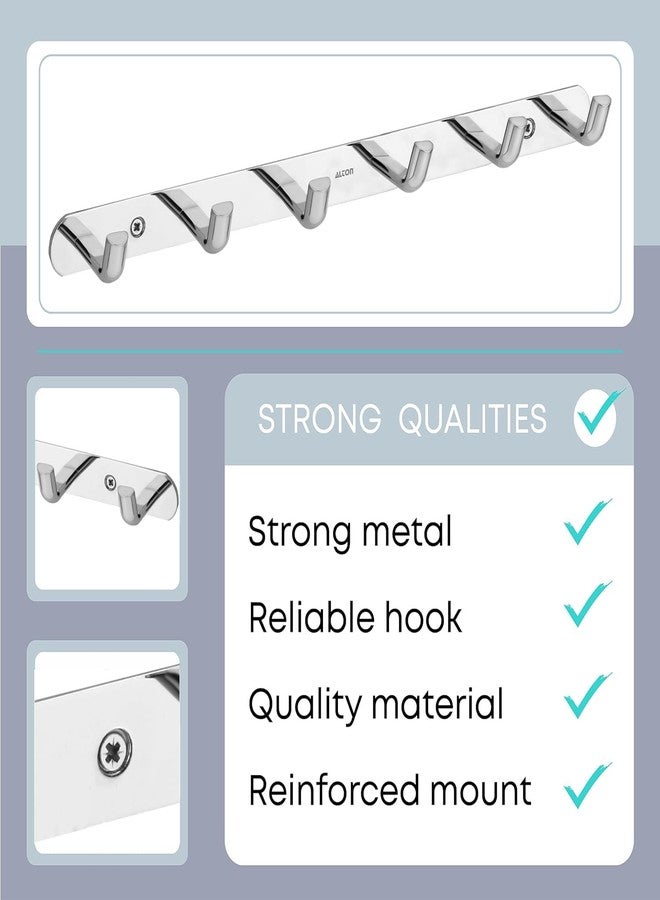 ALTON ALD965, Stainless Steel, 6-Pin Wall Hooks for Hanging Cloth and Towel Hangers for Wall Hooks, Door Hangers, Hook Rail, Silver, Pack of 2 - Image 2